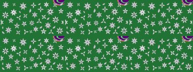 Çiçek desenli çizim. Raster illüstrasyonu. Yeşil renkli Asyalı tekstil.