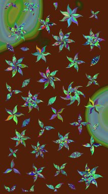 Raster illüstrasyonu. Çiçek süslemeli çizim deseni. Kahverengi renkte çiçekler.