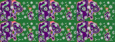 Sevimli çiçek raster deseni. Yeşil renkli çiçekler. Renkli Bahar Teması eskiz kalıbı. Düz Çiçek Elementleri Tasarımı.