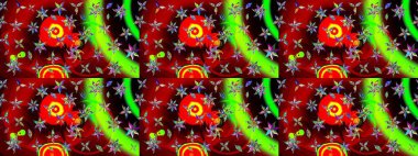 Raster illüstrasyonu. El çizimi çiçekli soyut çizim kalıbı. Kırmızı renkte çiçekler.