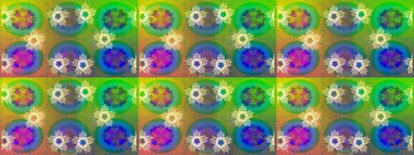 Yeşil, mavi ve sarı renkte kar tanelerinden oluşan kış deseni. Kış konsepti Düz yatıyordu. Raster illüstrasyonu.