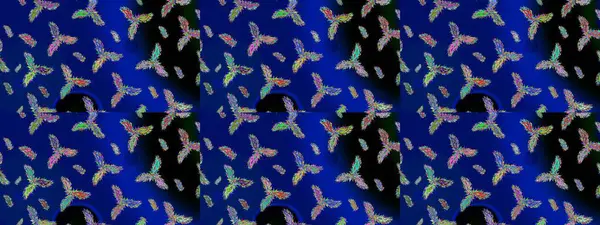 Kar tanelerinin soyut arkaplanlı Noel şablonu. Raster illüstrasyonu. Noel ve yeni yıl moda baskıları için tatil tasarımı. Mavi, siyah ve yeşil kar taneleri.