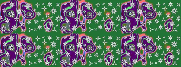 Sevimli çiçek raster deseni. Yeşil renkli çiçekler. Renkli Bahar Teması eskiz kalıbı. Düz Çiçek Elementleri Tasarımı.