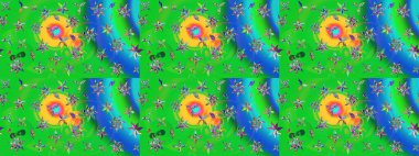 Raster illüstrasyonundaki çiçek desenli çizim. Suluboya tarzında yeşil renkte çiçekler.