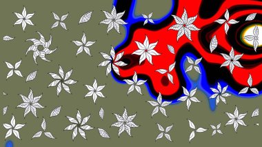 Çiçekli karalama şeklinde Raster çiçek deseni. Raster illüstrasyonu. Yumuşak, yaz çiçekleri yeşil renklerde.