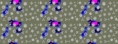 Raster illüstrasyonundaki çiçek desenli çizim. Yeşil renklerde. Güzel kumaş deseni. Raster illüstrasyonu.