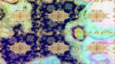 Raster illüstrasyonu. Soyut bir arkaplan çiz. Oriental raster klasik nötr ve altın desenli.