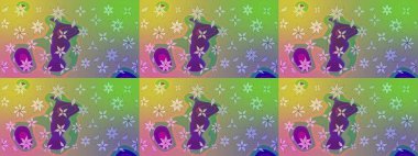 Raster illüstrasyonu. Yeşil renkli çiçekler. Çiçek desenli eskiz, vuruşlar, sıçramalar, yaz çiçekleri..