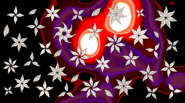 Siyah renkli bitkilerden oluşan parlak çiçekli çizim deseni.