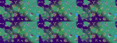 Yapraklı çiçekler ve mavi renkli papatya çiçekleri. Raster - stok. Taslak arkaplan deseni.