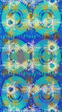 Bokeh mavisi, tarafsız, yeşil ve kar taneleriyle dekoratif Noel arkaplanı. Raster illüstrasyonu.