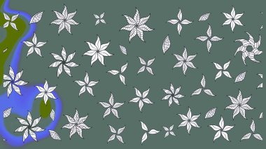 Raster Floral Illustration, Asyalı tekstil. Tarafsız renklerde etnik çiçeklerle zarif bir eskiz..