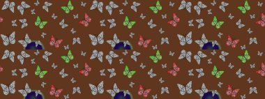 Kelebekli çizim şekli. Raster illüstrasyonu. Çizim, karalama, karalama. Sonsuz. Erkekler, kızlar, kıyafetler, duvar kağıtları için soyut çizim kalıbı.