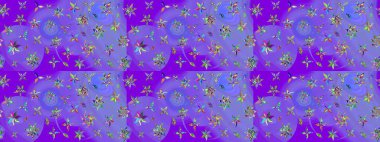 Raster illüstrasyonundaki çiçek desenli çizim. Mor renkte çiçekler.