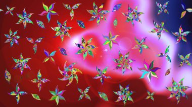 Renkli Bahar Teması eskiz kalıbı. Raster. Düz Çiçek Elementleri Tasarımı.