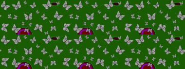 Çizim kalıbı. Yeşil arka plandaki suluboya kelebeklerin. Raster. Raster illüstrasyonu. Web sayfası arkaplanları, duvar kağıtları, tekstil, yüzey dokuları için mükemmel.