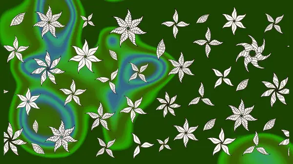 Raster illüstrasyonu. Suluboya çiçekli çiçek deseni. Yeşil renkli Asyalı tekstil.