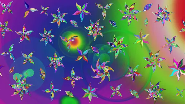 Düz Çiçek Elementleri Tasarımı. Renkli Yaz Temalı eskiz kalıbı. Raster Illustrasyon 'daki Çiçek Deseni' nin son moda çizimi. Güzel kumaş deseni.