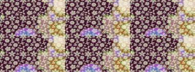 Raster - stok. Yapraklı çiçekler ve kahverengi renkli papatya çiçekleri. Taslak arkaplan deseni.