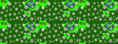 Çiçekli karalama şeklinde Raster çiçek deseni. Yumuşak, bahar çiçekli arka plan. Yeşil renkte çiçekler.