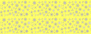 Sarı üstüne sarı. El çizimi çiçek unsurları olan soyut çizim raster deseni. Çiçekli ipek eşarp. Retro tekstil tasarım koleksiyonu. 1950 'ler-1960' lar motifleri.