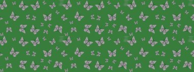 Yeşil renkli şirin kelebek çizimi. Tropikal temalı kelebek deseni. Raster illüstrasyonu. Tekstil, duvar kağıtları, web sayfası arkaplanları, yüzey dokuları için mükemmel.