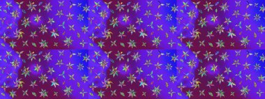 Raster illüstrasyonu. Çizim kalıbı. Hint süsü. Çiçek duvar kağıdı. Mor renklerde. Renkli süs kenarı.