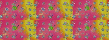 Raster illüstrasyonunda kusursuz çiçek deseni. Pembe renkli çiçekler. Renkli Bahar Temalı Kusursuz Arkaplan. Düz Çiçek Elementleri Tasarımı.