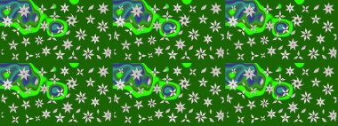 Yeşil renkte şirin çiçekler. Küçük çiçekli basit bir çiçek çizimi. Raster illüstrasyonu. Moda baskısı, albüm, ambalaj kağıdı, duvar kağıdı için zarif dekoratif süslemeler..