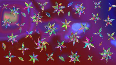 Raster illüstrasyonu. Mor renkli çiçekler. Çiçek desenli eskiz, vuruşlar, sıçramalar, yaz çiçekleri..