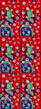 Kırmızı renkte etnik çiçeklerle süslenmiş zarif bir eskiz şekli. Asya Tekstil 'inde Raster Çiçek İllüstrasyonu.