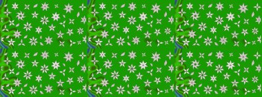 Şirin çiçekli, desenli, yeşil renkli bir eskiz deseni. El çizimi çiçek çizimi deseni (fayans). Tekstil için suluboya çizim deseni.