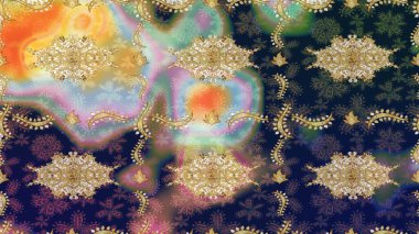 Kıvrımlı çizimler. Doğulu stil, altın elementli mavi renkli altın desenli arabesk yapar. Raster altın desen.