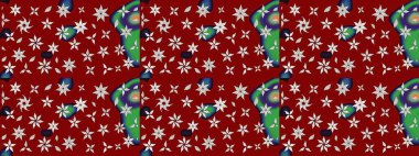 Raster Illustrasyon 'daki Çiçek Deseni' nin son moda çizimi. Kırmızı renkte çiçekler. Düz Çiçek Elementleri Tasarımı. Renkli Yaz Teması çizim şablonu.