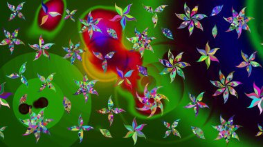 Yeşil renkli çiçekler. El çizimi çiçekli soyut çizim kalıbı. Raster illüstrasyonu.