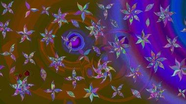 Raster illüstrasyonundaki çiçek desenli çizim. Suluboya tarzında kahverengi renkte çiçekler.