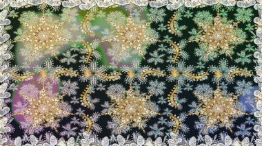 Şık bir grafik desen. Çiçek deseni. Gri renklerdeki altın elementler. Duvar kâğıdı barok, İspanyol kumaşı. Kusursuz raster arkaplanı.