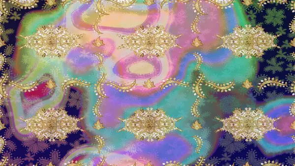 Süslü dekorasyon. Raster klasik barok çiçek deseni altın rengi. Tarafsız renklerdeki altın desenler ve altın elementler. Lüks, kraliyet ve Viktorya dönemi konsepti.