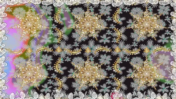 Raster illüstrasyonu. Damask altın soyut çiçek gri renklerde pürüzsüz desen. Süsleme.