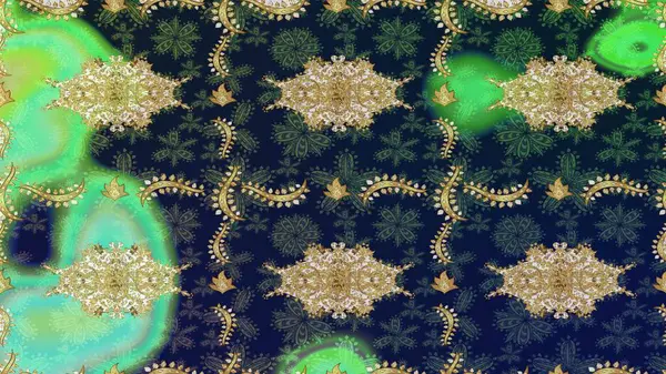 Raster illüstrasyonu. Klasik klasik klasik arka plan. Geleneksel oryantasyon süsü. Mavi renkler ve altın elementler üzerine çizim. Klasik Raster altın desenini çiz.