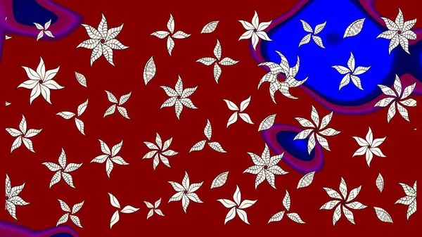 El çizimi çiçek unsurları olan soyut çizim raster deseni. Retro tekstil tasarım koleksiyonu. Kırmızının üstüne kırmızı. 1950-1960 motifleri. Çiçekli ipek eşarp..