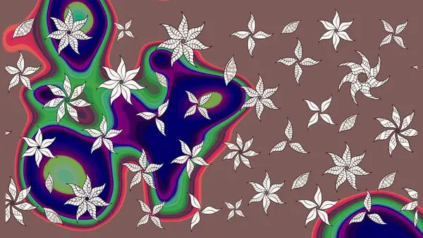 Renkli Bahar Teması eskiz kalıbı. Raster Modaya uygun kumaş deseni. Düz Çiçek Elementleri Tasarımı. Kahverengi renkli şirin çiçek deseni.