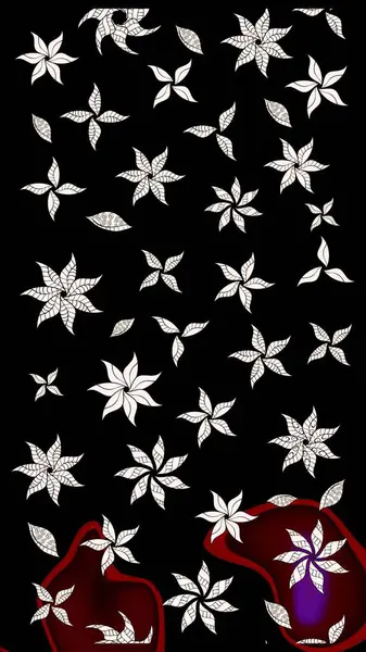 Raster illüstrasyonundaki çiçek desenli çizim. Siyah renkte çiçekler.