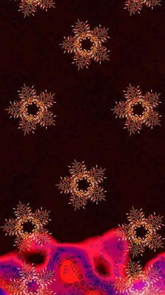 Güzel, siyah, kahverengi ve kırmızı kar taneleri renkli bir arka planda izole edilmiş. İllüzyon. Kar taneleri, kar yağışı. Düşen Noel stilize kar taneleri.