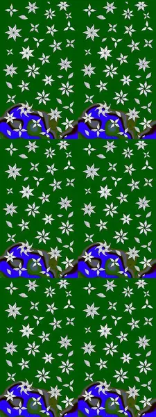 Renkli Bahar Teması eskiz kalıbı. Yeşil renkli çiçekler. Sevimli çiçek raster deseni. Düz Çiçek Elementleri Tasarımı.