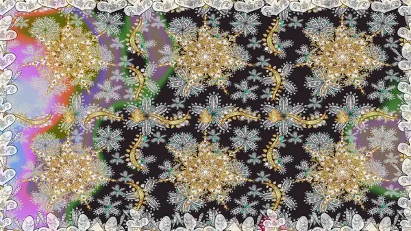 Altın kar taneleri basit, pürüzsüz desen. Soyut duvar kâğıdı, ambalaj dekorasyonu. Gri renkli Raster altın deseni. Kışın sembolü, Mutlu Noel tatili, Mutlu yıllar 2019.