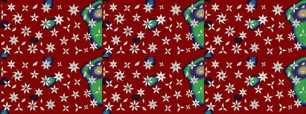 Raster Illustrasyon 'daki Çiçek Deseni' nin son moda çizimi. Kırmızı renkte çiçekler. Düz Çiçek Elementleri Tasarımı. Renkli Yaz Teması çizim şablonu.