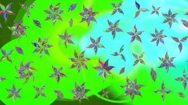 Raster illüstrasyonundaki çiçek desenli çizim. Düz Çiçek Elementleri Tasarımı. Yeşil renkli çiçekler. Renkli Bahar Teması çizim şablonu.