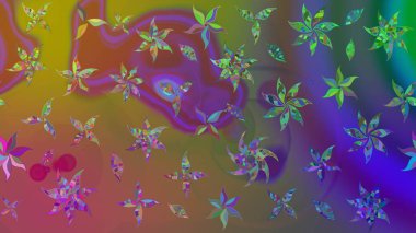 Raster illüstrasyonundaki çiçek desenli çizim. Kahverengi renkli çiçekler. Renkli Bahar Teması eskiz kalıbı. Düz Çiçek Elementleri Tasarımı.