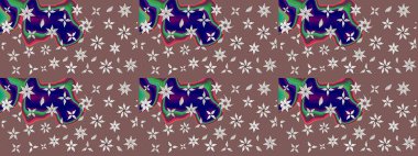 El çizimi çiçek çizimi deseni (fayans). Şirin çiçekli, desenli, kahverengi renkli bir eskiz deseni. Tekstil için suluboya çizim deseni.